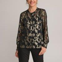 Recycled Metallic Jacquard Blouse with Round Neck and Long Sleeves