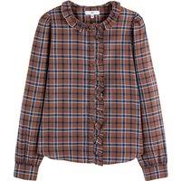 Checked Cotton Blouse with Ruffled Neck