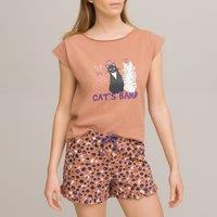 Cat Print Short Pyjamas in Cotton
