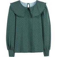 Polka Dot Cotton T-Shirt with Peter Pan Collar and Long Sleeves