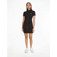 Embroidered Logo Mini Dress with High Neck and Zip Fastening