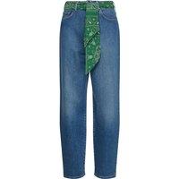 Straight Mid Rise Jeans with Bandana Print Belt