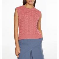 Cotton Sleeveless Jumper in Cable Knit with Crew Neck