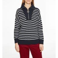 Breton Striped Knitted Jumper in Cotton with Half Zip