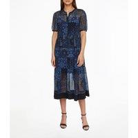 Printed Voile Midi Dress with Short Sleeves