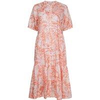 Relaxed Fit Midi Dress in Printed Cotton with Short Puff Sleeves