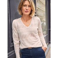 Fine Pointelle Knit Jumper with V-Neck