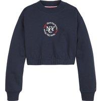 Embroidered Logo Cropped Sweatshirt in Cotton Mix with Crew Neck