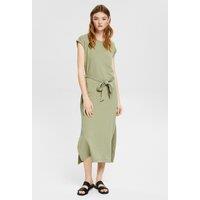 Jersey Cotton Midaxi Dress with Tie-Waist and Short Sleeves