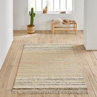 Chali Striped Fringed Flat-Woven Jute and Wool Rug