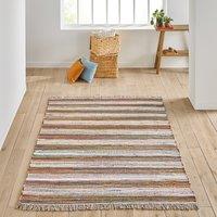 Kersal Striped Fringed Flat-Woven Chindi Cotton Rug