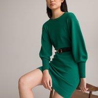 Mini Jumper Dress with Long Puff Sleeves and Crew Neck