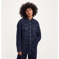Denim Oversized Blouse with Pointed Collar