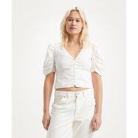 Cotton Cropped Blouse with Puff Sleeves