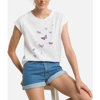 Butterfly Print Cotton T-Shirt with Short Sleeves