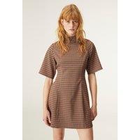 Checked Mini Dress with High Neck