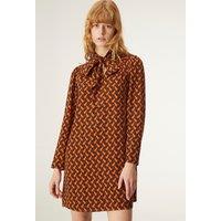 Graphic Print Mini Dress with Pussy Bow
