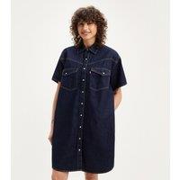 Denim Mini Shirt Dress with Short Sleeves
