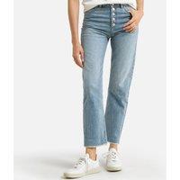 Regular Straight Jeans with Frayed Edging, Mid Rise