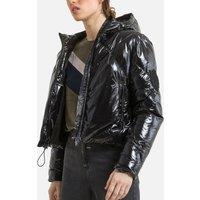 High-Shine Cropped Padded Puffer Jacket with Hood