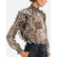 Ruffled High Neck Blouse with Long Sleeves