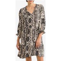 Printed Babydoll Mini Dress with Long Sleeves