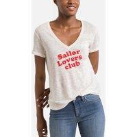 Cotton V-Neck T-Shirt with Short Sleeves