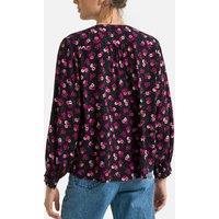 Elona Floral Blouse with V-Neck and Long Sleeves with Ruffled Cuffs