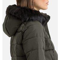 Short Hooded Padded Jacket with Faux Fur Trim