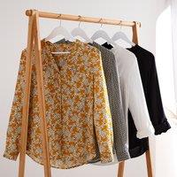 Graphic Print Blouse with Grandad Collar