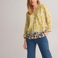 Floral V-Neck Blouse with 3/4 Length Sleeves