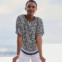 Floral Crew Neck Blouse with Short Sleeves