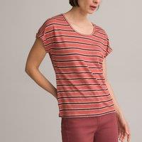 Striped Linen T-Shirt with Scoop Neck and Short Sleeves