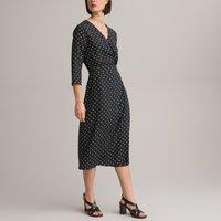 Wrapover Midi Dress in Polka Dot Print