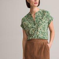 Floral Crew Neck Blouse with Short Sleeves