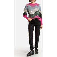 Graphic Print Jumper in Fine Knit with Crew Neck