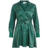 Satin Belted Mini Dress with V-Neck