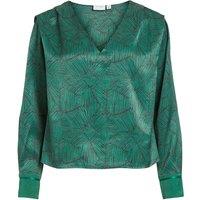 Printed Satin V-Neck Blouse