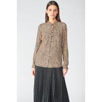 Leopard Print Blouse with Mandarin Collar