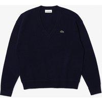 Plain Wool V-Neck Jumper with Embroidered Logo