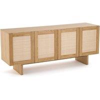 Arty 4-Door Oak Veneer & Rattan Cane 4-Door Sideboard