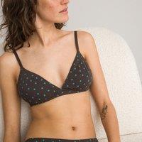 Non-Underwired Triangle Bra in Polka Dot Print Cotton