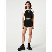 Cotton Cropped Slogan T-Shirt