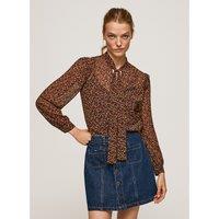 Printed Pussy Bow Blouse with Ruffles