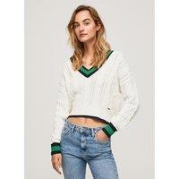 Cotton Mix Cropped Jumper with V-Neck