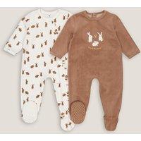Pack of 2 Velour Sleepsuits with Bunny Rabbit Print