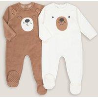 Pack of 2 Sleepsuits in Bear Print Velour