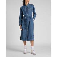 Denim Midi Shirt Dress with Tie-Waist