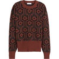 Floral Jacquard Jumper with Puff Sleeves and Crew Neck