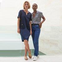 Recycled Shift Dress with Short Sleeves, Mid-Length